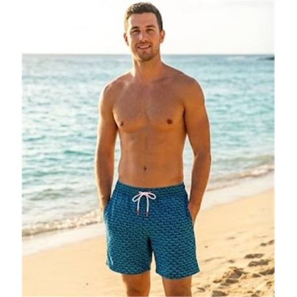 SWIMS Blue Patterned Swim Shorts M