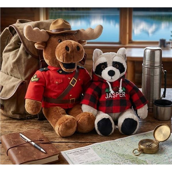 Stuffed Moose and Raccoon Plush Toys