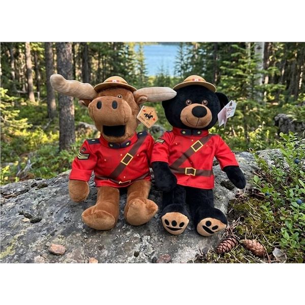 RCMP Mountie Moose and Bear Plush Pair