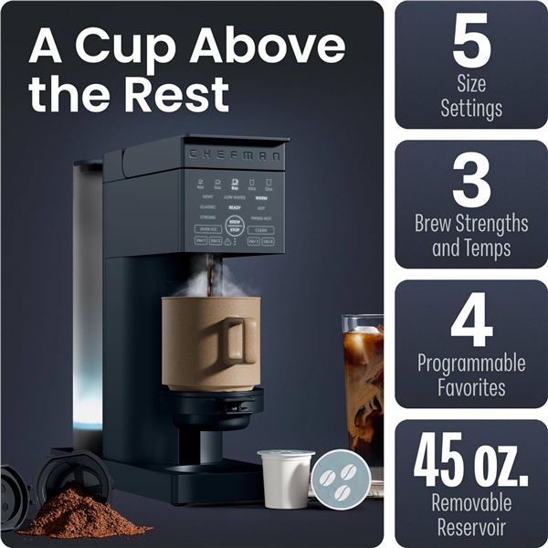 Chefman Coffee Maker, K-Cup & Ground Coffee