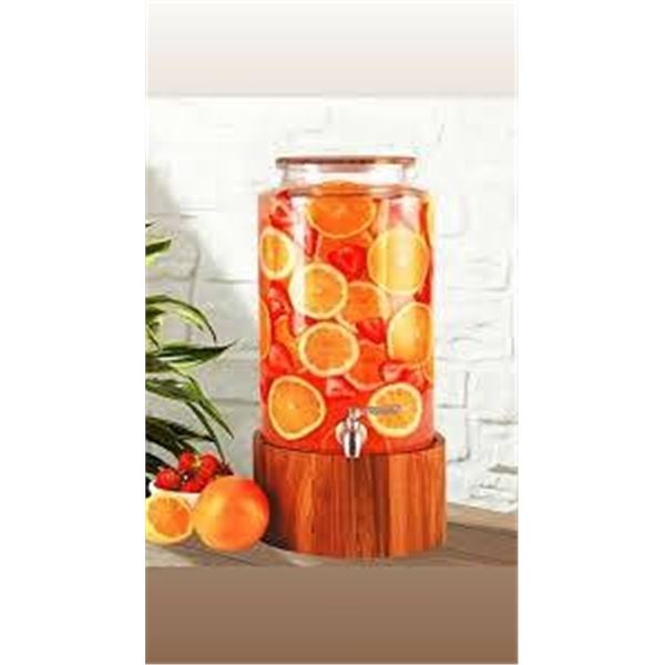 Glass Drink Dispenser with Acacia Stand 8.3L