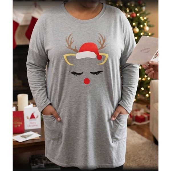 Gray 3XL Reindeer Tunic Top