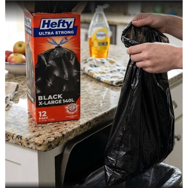 12 Pack Hefty Ultra Strong Black XL Trash Bags
