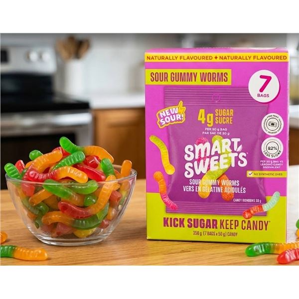 SmartSweets Sour Gummy Worms 7 Bags x 50g