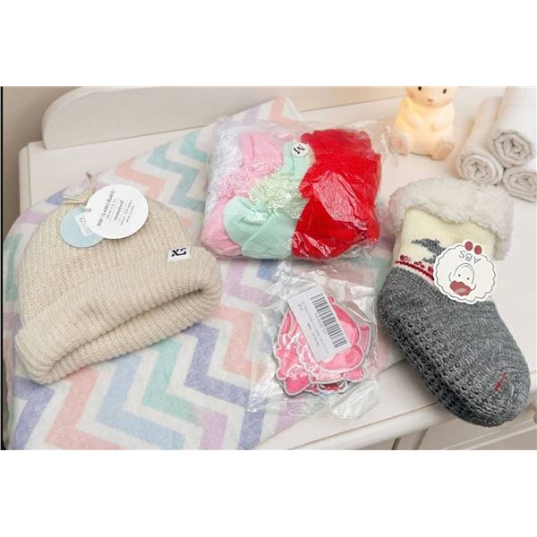 Lot of Baby Hat, Socks, and Patches