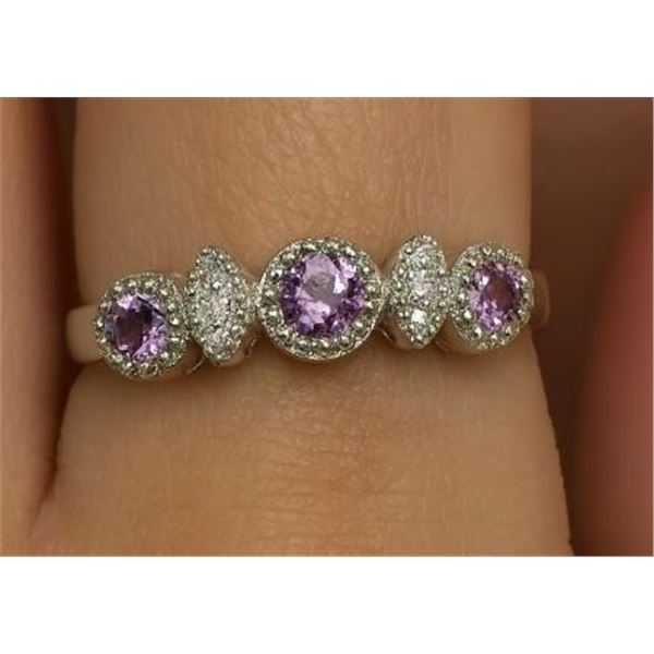 $160, SILVER(2.3g),  DIAMOND AND AMETHYST RING, retail value $160