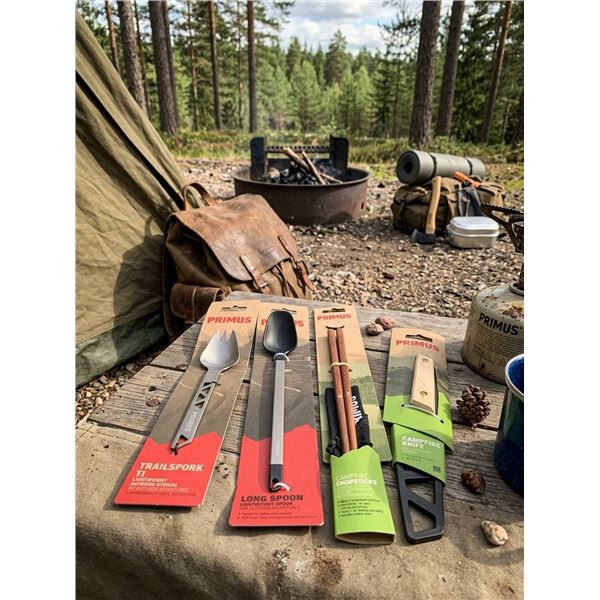 Primus Camp Utensil Set of 4; Spork, Long spoon, Chopsticks and Knife