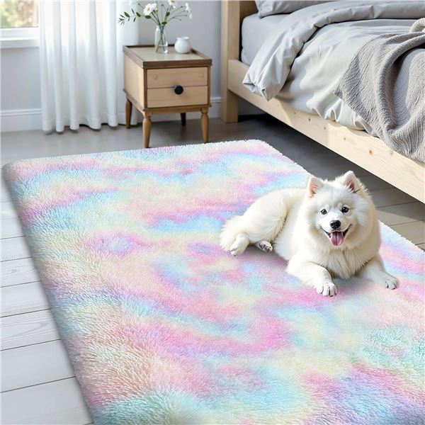 OLANLY Soft Fluffy Area Rug 5'x8' Rainbow
