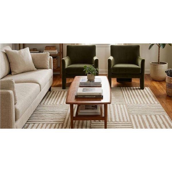 Riviera Beige and White Waashable Area Rug 5'x7'