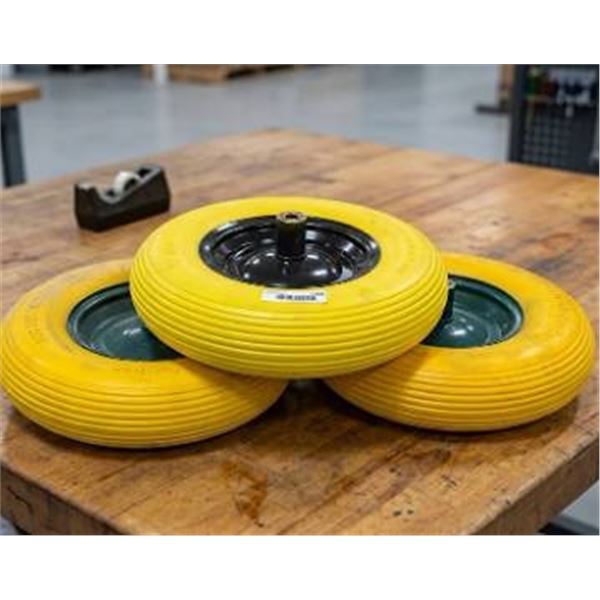3 Yellow Utility Cart Wheels