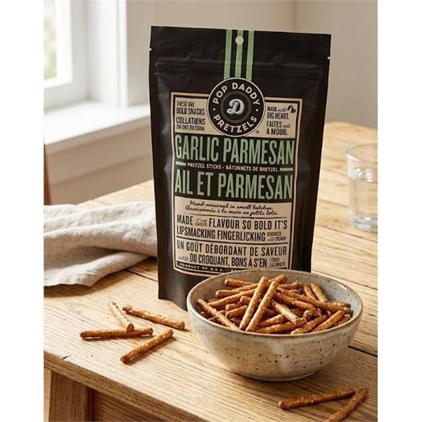9 x 212g Food Daddy Garlic Parmesan Pretzel