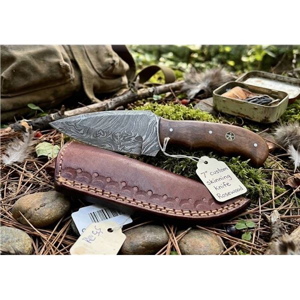 Custom Damascus Skinning Knife with Sheath