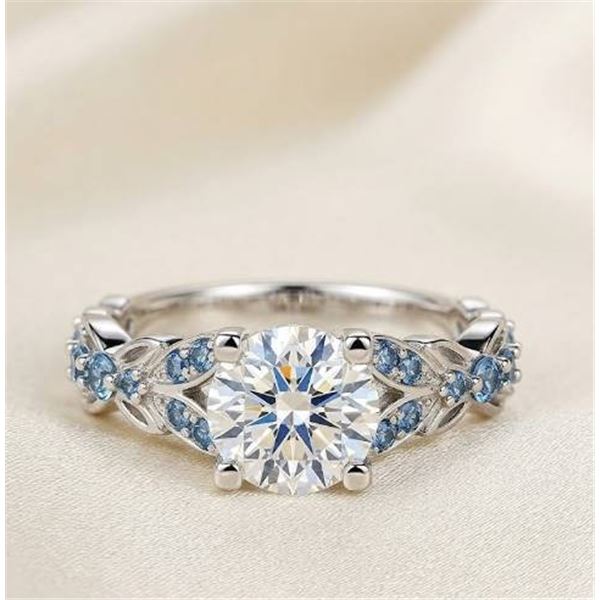 Jeulia Sterling Silver Blue CZ Ring 7.5
