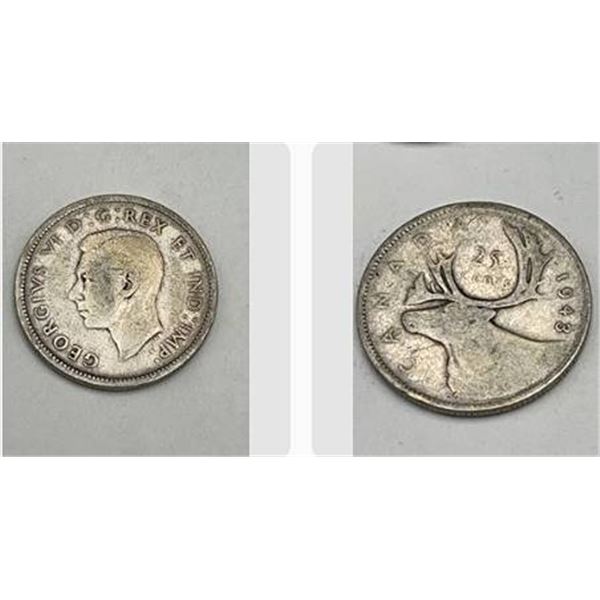 LOT of 4 - 1943 Canada Silver 25 Cent Coins