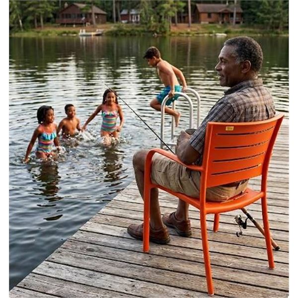 Orange Metal Slat-Back Armchair