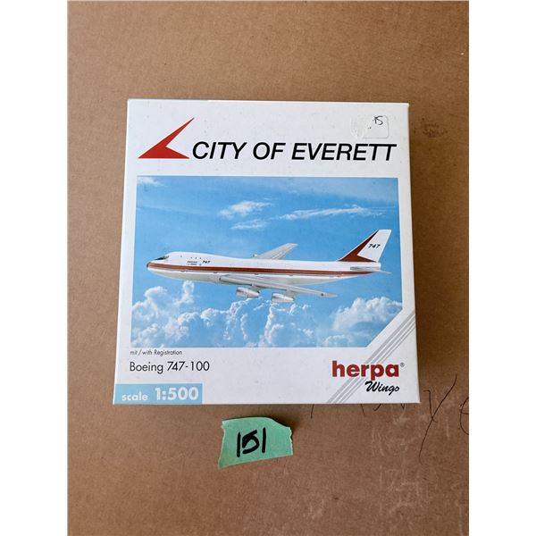 HERPA WINGS CITY OF EVERETT BOEING 747-100 1:500 MODEL AIRPLANE DIECAST
