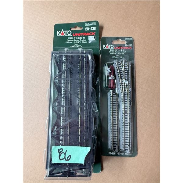 MIXED LOT KATO UNITRACK N-GAUGE DOUBLE TRUSS BRIDGE 20-438 & ELECTRIC TURNOUT LEFT 20-220
