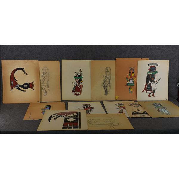 THIRTEEN NATIVE AMERICAN SKETCHES AND PAINTINGS