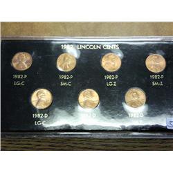 1982 Seven Varieties Lincoln Cent Set (UNC)
