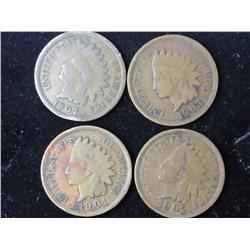 1901, 02, 03 And 07 Indian Head Cents