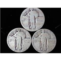 3 Assorted Standing Liberty Quarters