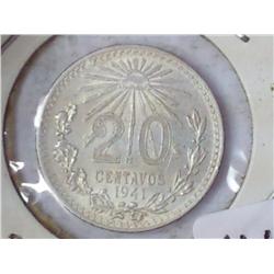 1941 Mexico 20 Centavos (Silver)