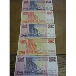 5 Singapore Two Dollar Notes