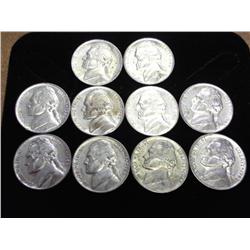 10 1943-P 35% Silver Jefferson War Nickels (AU/BU)