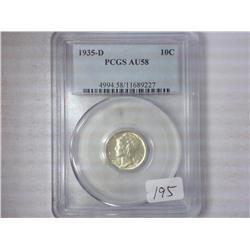 1935-D Mercury Dime PCGS AU58