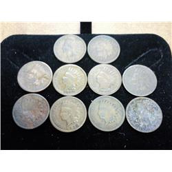10 Assorted 1880's Indian Head Cents