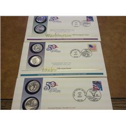 3 US MInt FDC's With Quarters: MT, WA, ID