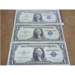3 One Dollar Silver Certificates (All 1935-E)