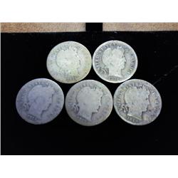 5 Assorted Barber Dimes