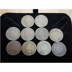 10 Assorted 1890's Indian Head Cents