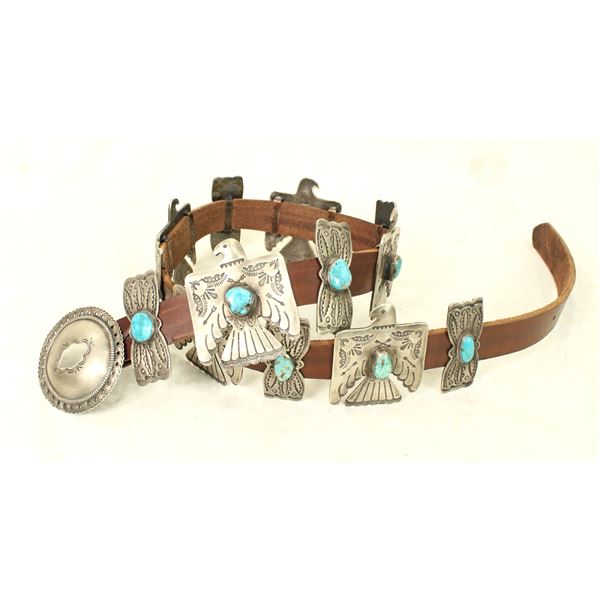 Navajo Silver and Turquoise Concho Belt