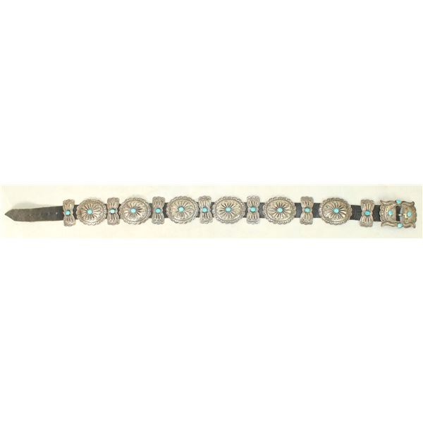 Navajo Silver and Turquoise Concho Belt