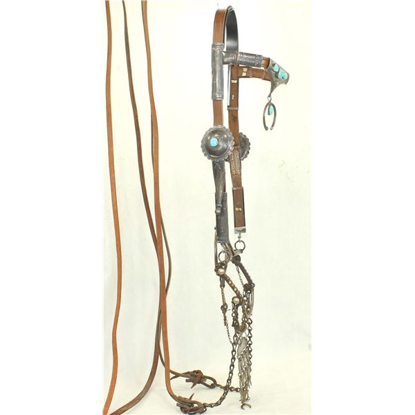 Silver-Mounted Navajo Bridle