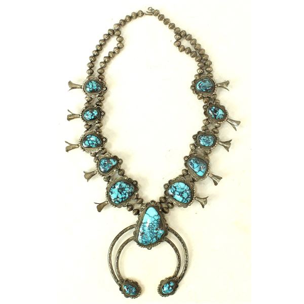 Navajo Turquoise Squash Blossom Necklace