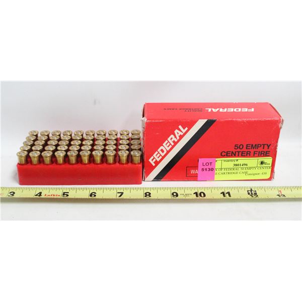 BOX OF FEDERAL 50 EMPTY CENTER FIRE CARTRIDGE CASE