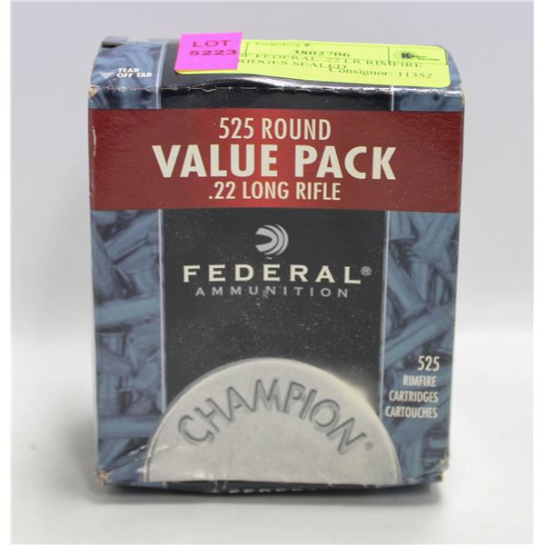 BOX OF FEDERAL .22 LR RIMFIRE CARTRIDGES SEALED
