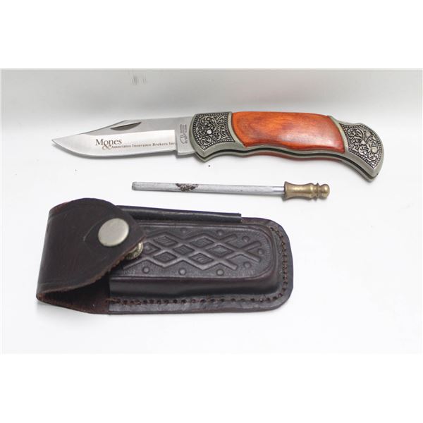 MONES 2" FOLDING KNIFE IN LEATHER SHEATH WITH