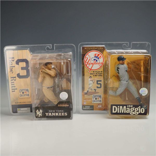 Two McFarlane Toys Cooperstown Collection Baseball Figures New York Yankees Babe Ruth and Joe DiMagg