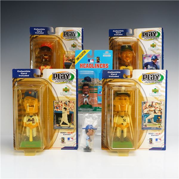 6pc MLB bobble heads and figurines in boxes featuring Ken Griffey Jr and Derek Jeter