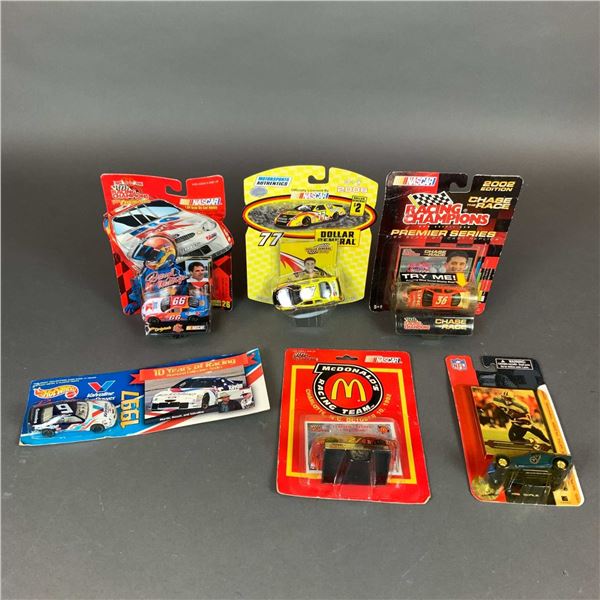 A Collection of 6 NASCAR Model Cars and Sports Die-Cast Collectibles