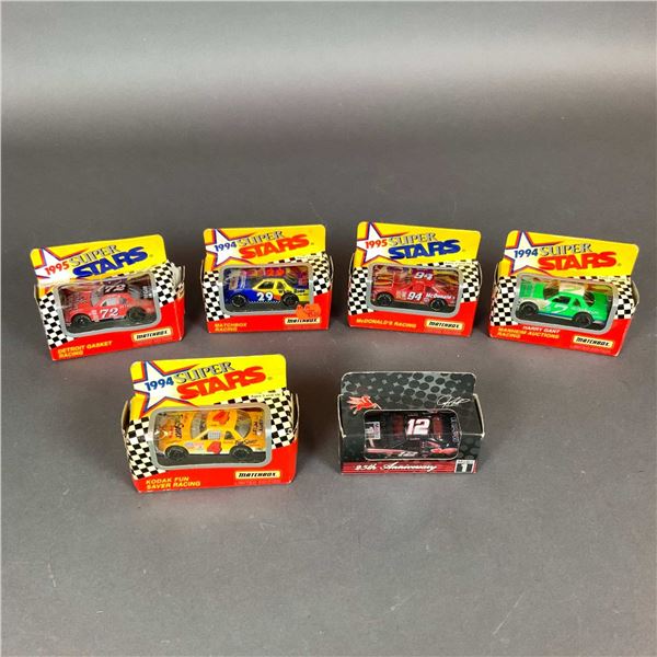Six NASCAR 1/64 Scale Die-Cast Model Cars Including Matchbox Super Stars Series