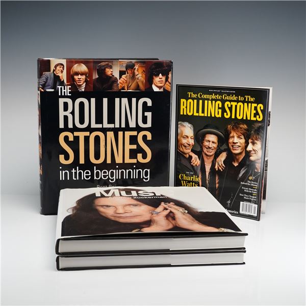 4pc Entertainment Theme Hardcover Coffee Table Books and Rolling Stones Magazine