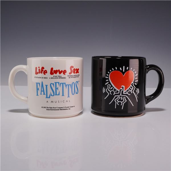 2pc 1992 Falsettos Broadway Musical Mugs with Keith Haring Graphics