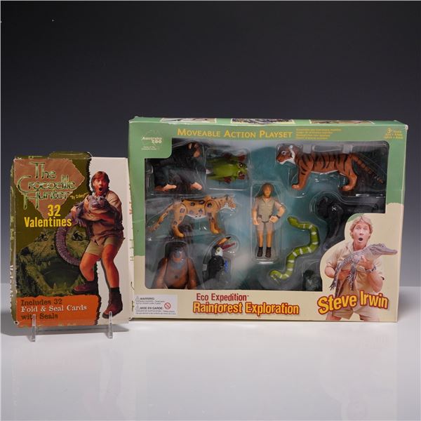 2pc Steve Irwin Crocodile Hunter Toy and Box of Childrens Valentines