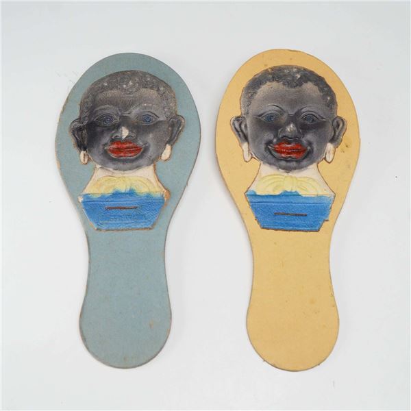 2pc Antique German Embossed Cardboard African American Clapper Noisemakers