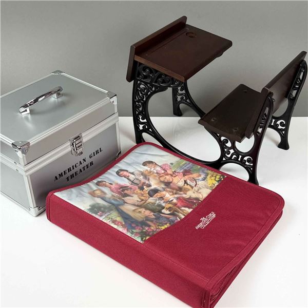 3pc American Girl Grouping Including Desk, Binder Case, and Make-up Case